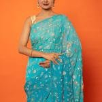 Sky Pure Chiffon Saree | All Over Aari Kardana & Sequin Work | Jaipurio Designer Collection